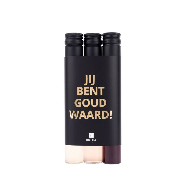 3 wijntubes - Zwart/Gouden wikkel - Jij bent GOUD waard - per 6