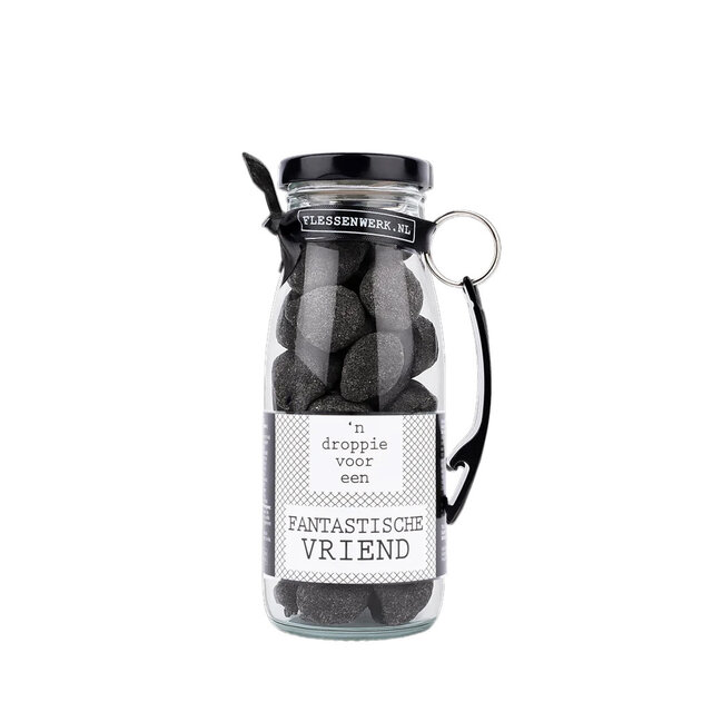 Dropflesje 250 ml ‘n Droppie voor een fantastische vriend! met flessen opener- per 6