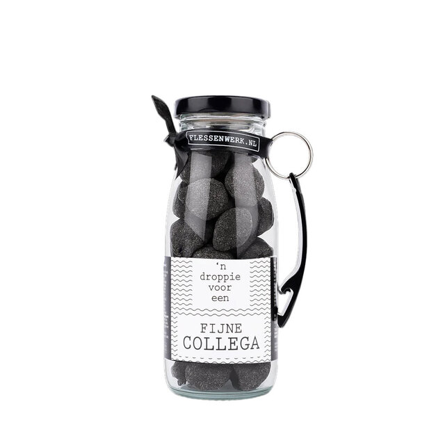 Dropflesje 250 ml ‘n Droppie voor een fijne collega! met flessen opener- per 6