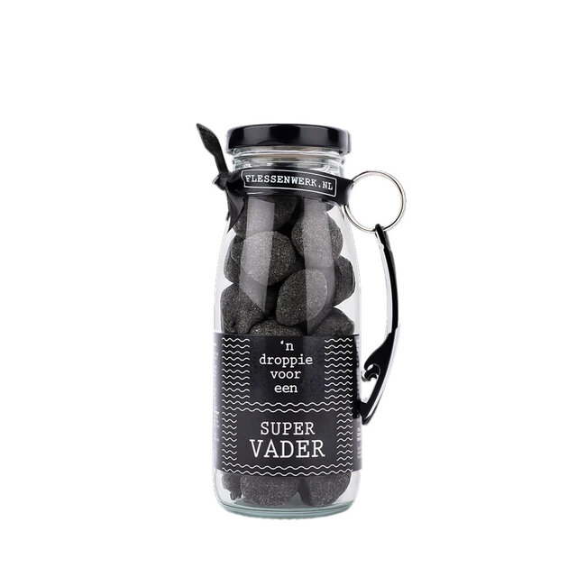 Dropflesje 250 ml ‘n Droppie voor een supervader! met flessen opener- per 6