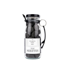 Dropflesje 250 ml ‘n Droppie voor een topmeester! met flessen opener- per 6