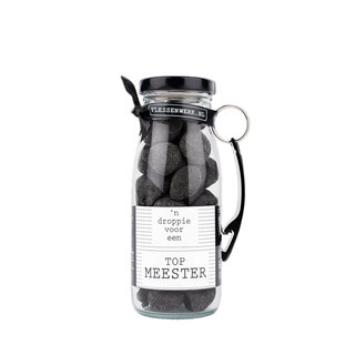 Dropflesje 250 ml ‘n Droppie voor een topmeester! met flessen opener- per 6
