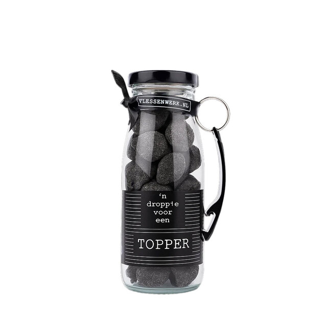 Dropflesje 250 ml ‘n Droppie voor een Topper! met flessen opener- per 6