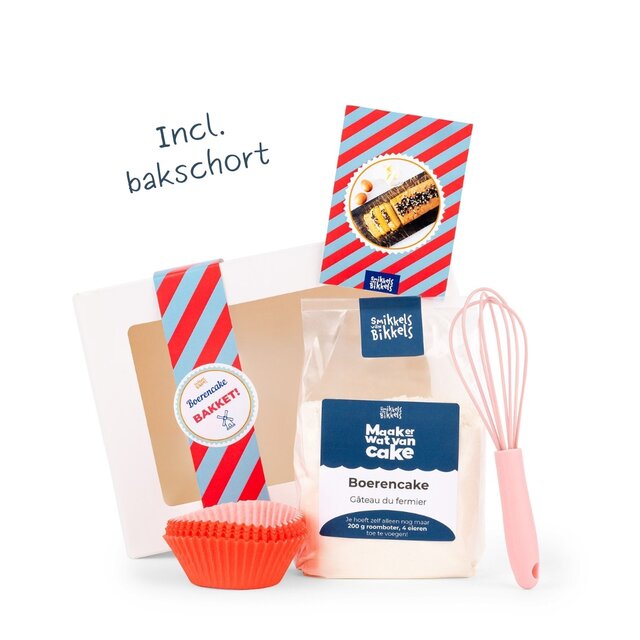 Luxe bakpakket cake - met schort, garde en bakvormpjes - per 6