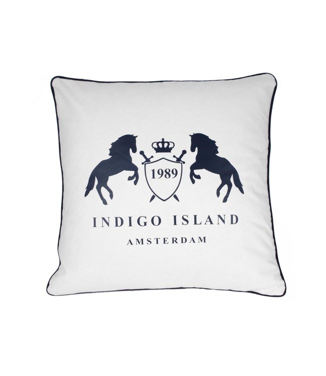 Throw Pillow 60x60 Cm Maritime Indigo Signature Crest Horses