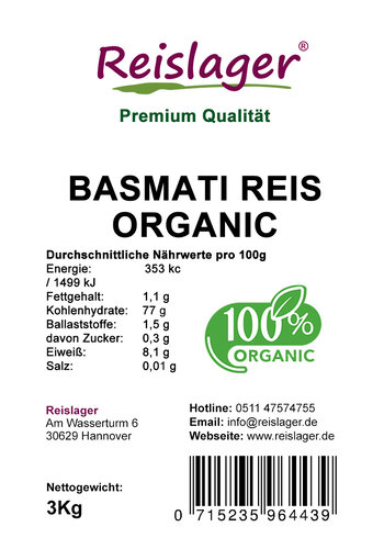 Basmati Reis 3Kg 100%  Organic 