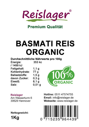 Basmati Reis 100% Organic 1Kg 
