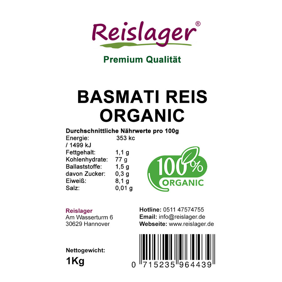 Basmati Reis Premium Qualität 100% Organic 1Kg
