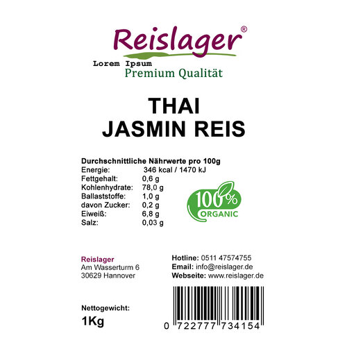 Thai Jasmin Reis 1Kg 100% Organic 