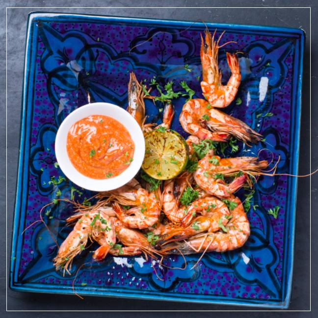 Gamba's met pittige dipsaus
