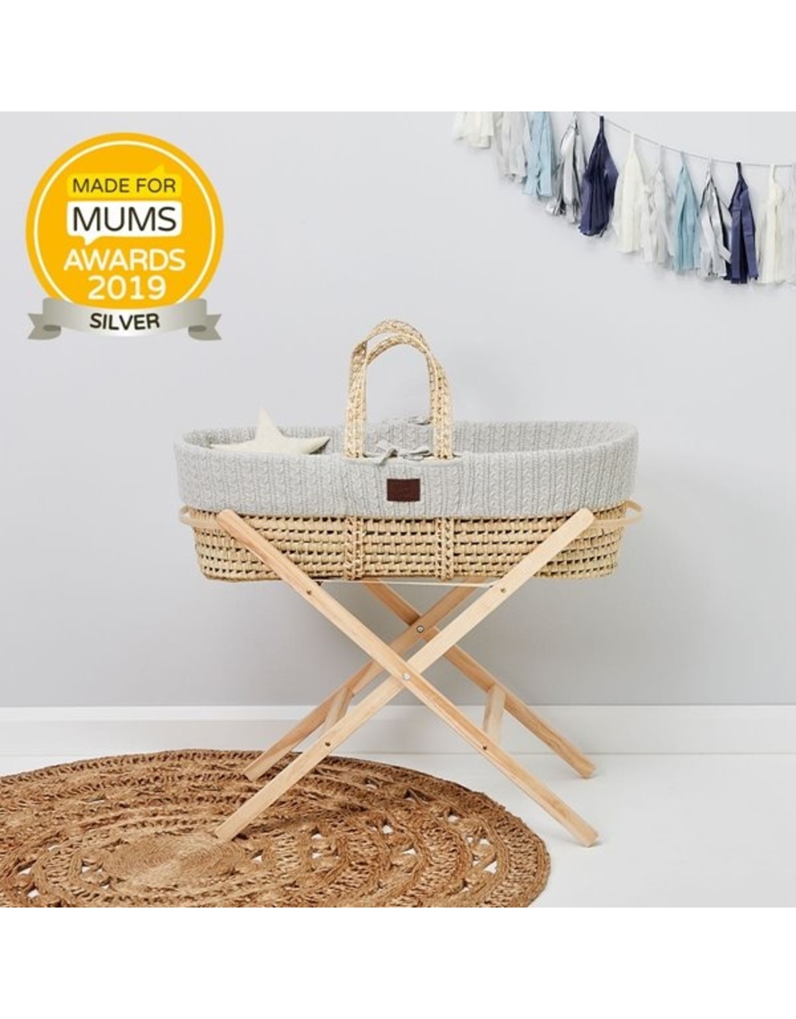 Little Green Sheep Natural Knitted Moses Basket & Mattress - Dove