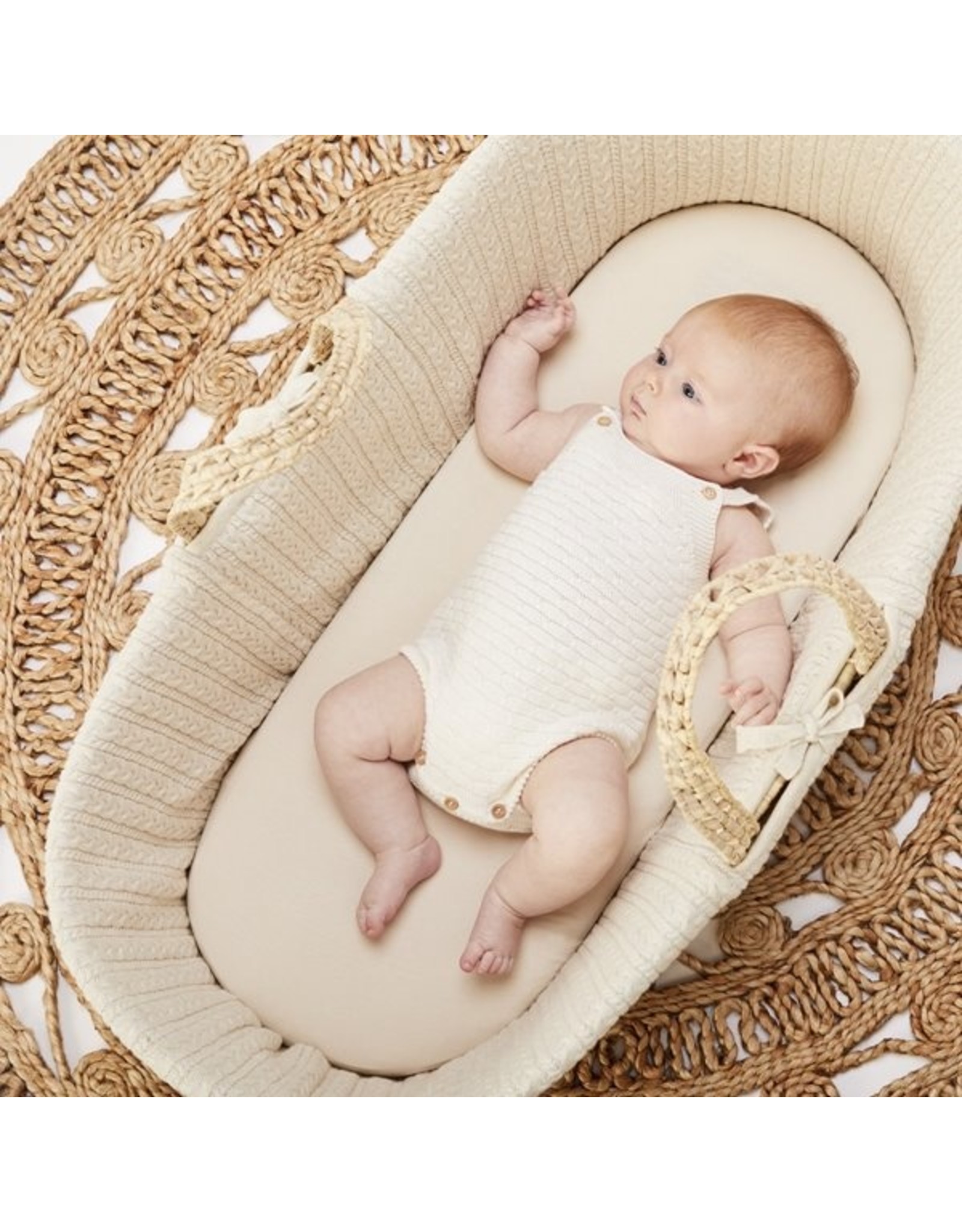 Little Green Sheep Natural Knitted Moses Basket Mattress & Stand- Linen