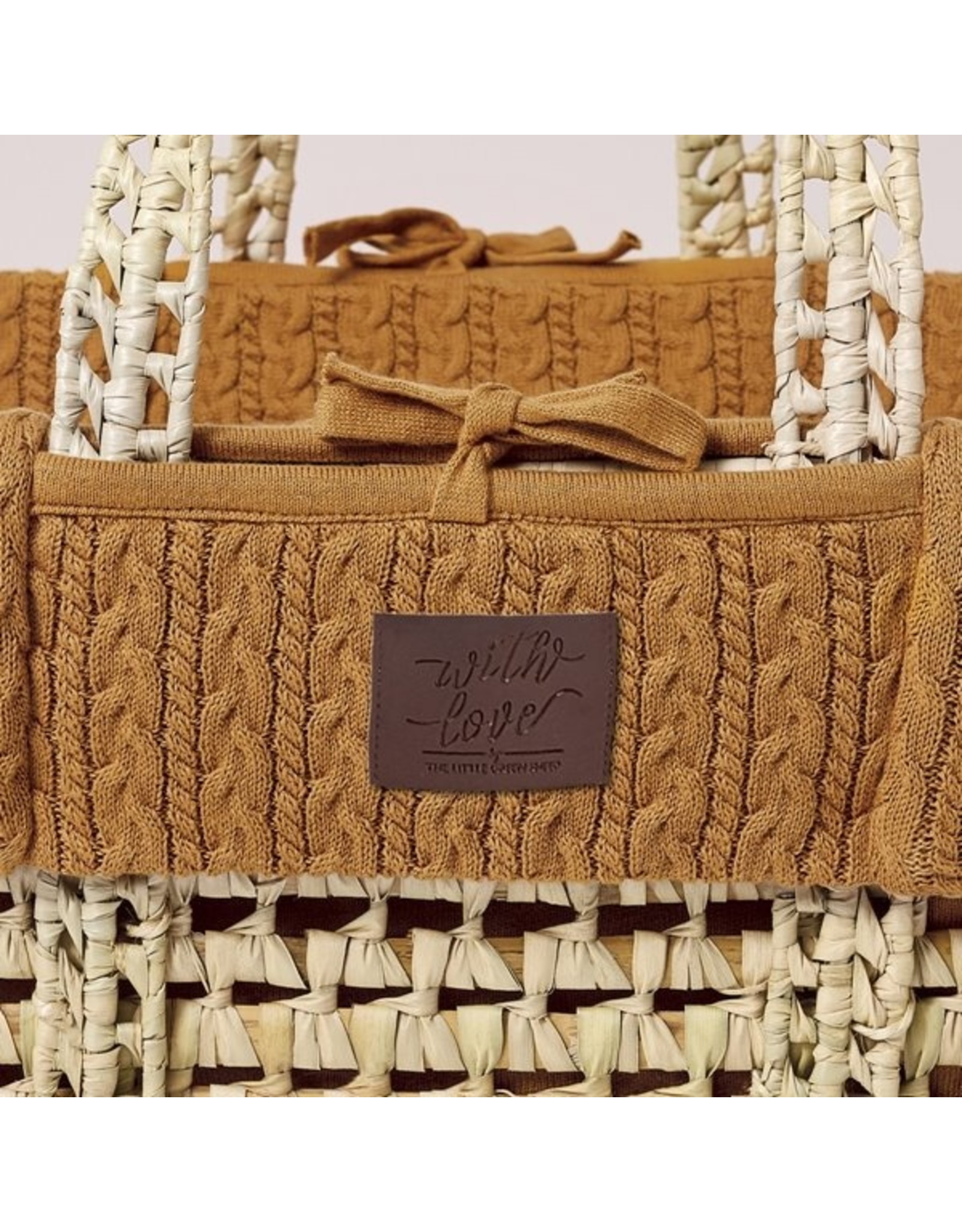 Little Green Sheep Natural Knitted Moses Basket & Mattress - Honey