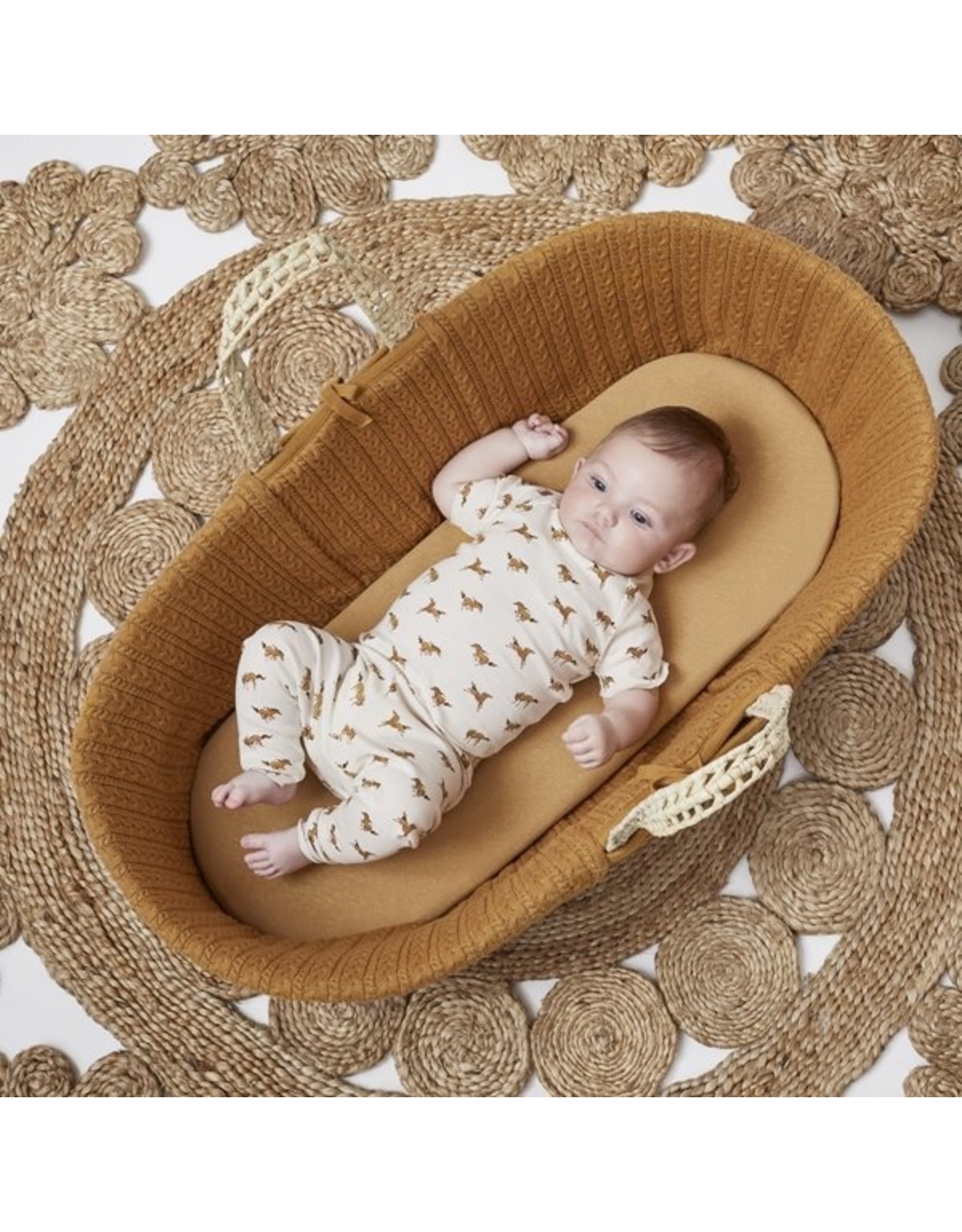 Little Green Sheep Natural Knitted Moses Basket & Mattress - Honey