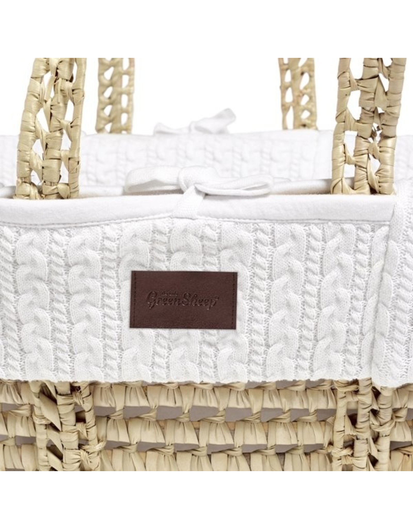 Little Green Sheep Natural Knitted Moses Basket Mattress & Stand - White