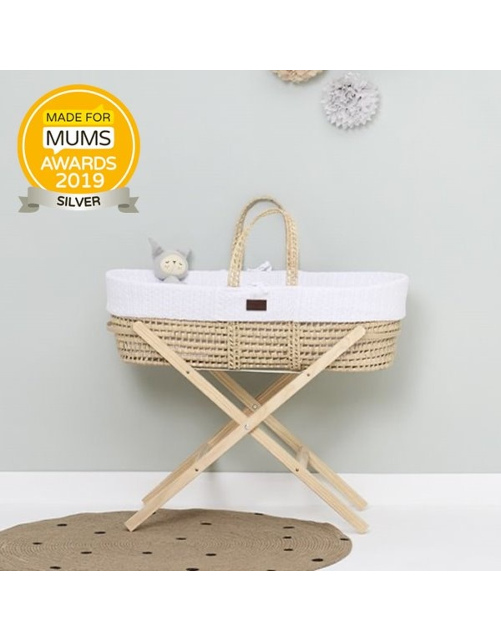 Little Green Sheep Natural Knitted Moses Basket Mattress & Stand - White