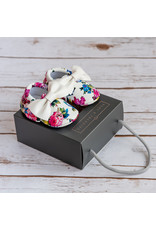 Ruby & Freddies Dark Floral with White Bow Moccasins- 6-12 months