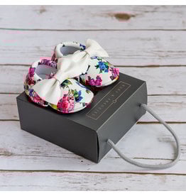 Ruby & Freddies Dark Floral with White Bow Moccasins- 6-12 months