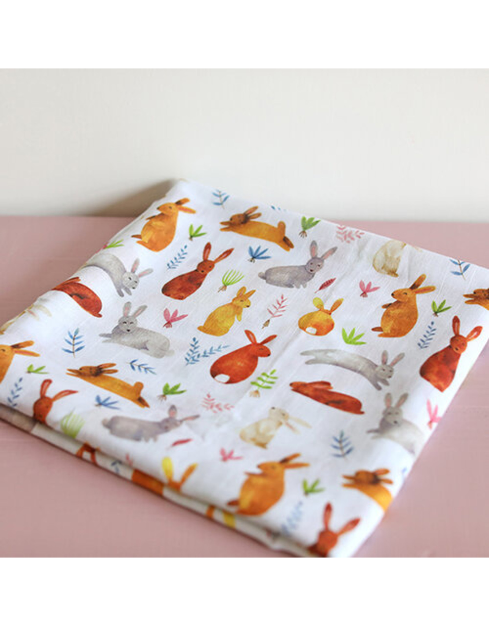 Fox in the Attic Muslin Swaddle Blanket - Bunnies