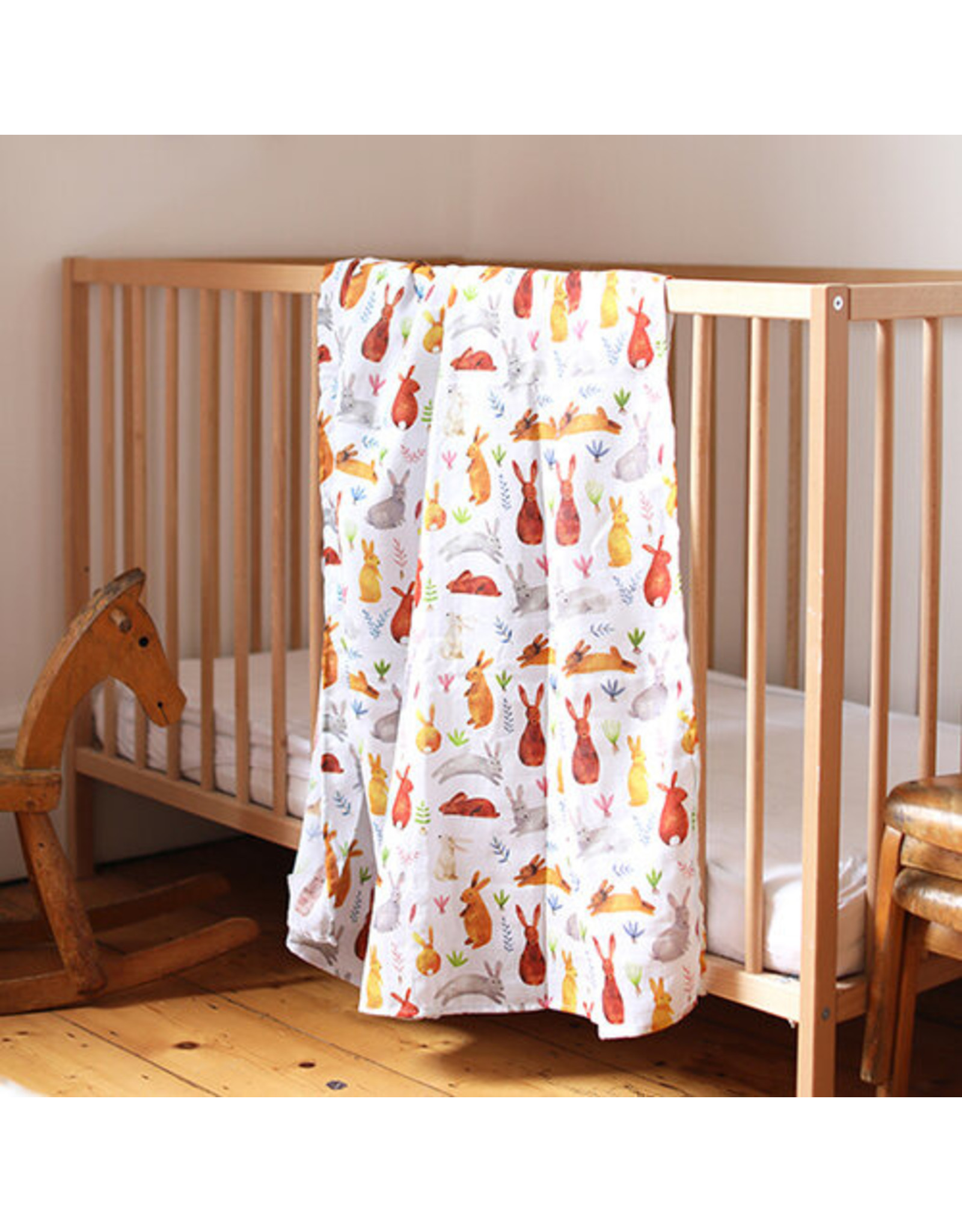 Fox in the Attic Muslin Swaddle Blanket - Bunnies