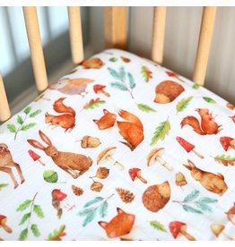 Fox in the Attic Cotton Muslin Fitted Cotbed Sheet -Woodland