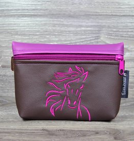 Edelzosse Bauchtasche Magenta-Pferd Bestickt