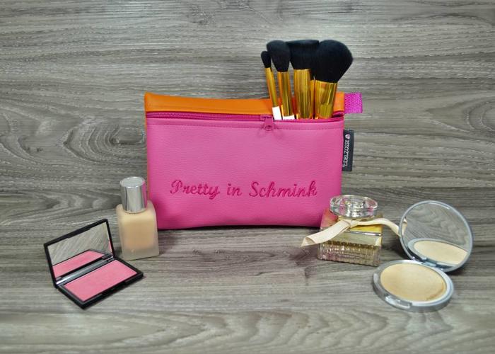 Edelzosse Makeup- Tasche Pink Orange Bestickt