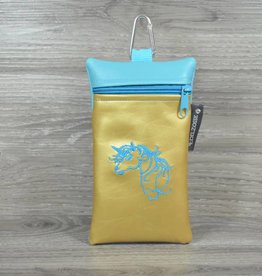 Edelzosse Handytasche Einhorn Gold- Türkis Bestickt