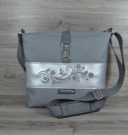 Edelzosse Crossbody Classic Hellgrau-Silber Bestickt