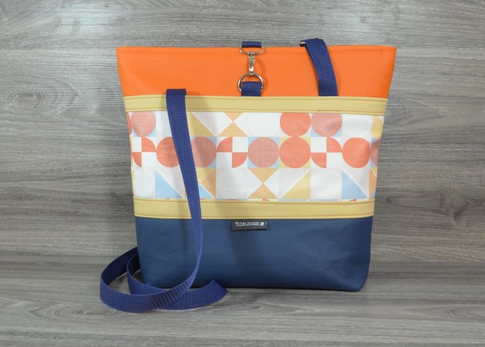 Edelzosse Shopper- Handtasche-Grafik-Blau-Orange