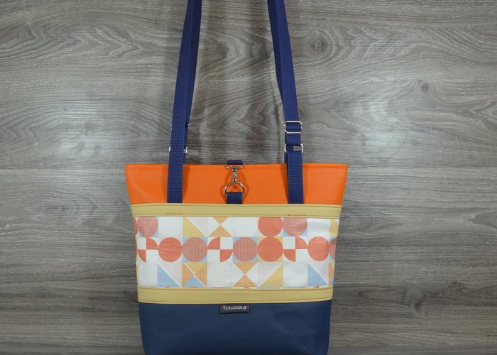 Edelzosse Shopper- Handtasche-Grafik-Blau-Orange