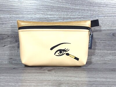 Edelzosse Makeup- Tasche Gold- Beige- Bestickt