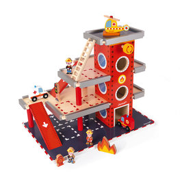 Janod FEUERWEHRSTATION HOLZ (INKL. 10 TEILE ZUBEHÖR AUS HOLZ)