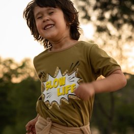 SayPlease Say Please T-Shirt in khaki "Slow Live"
