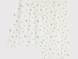 Petit Bateau Petit Bateau Pyjama Rippstrick mit Vogel Print