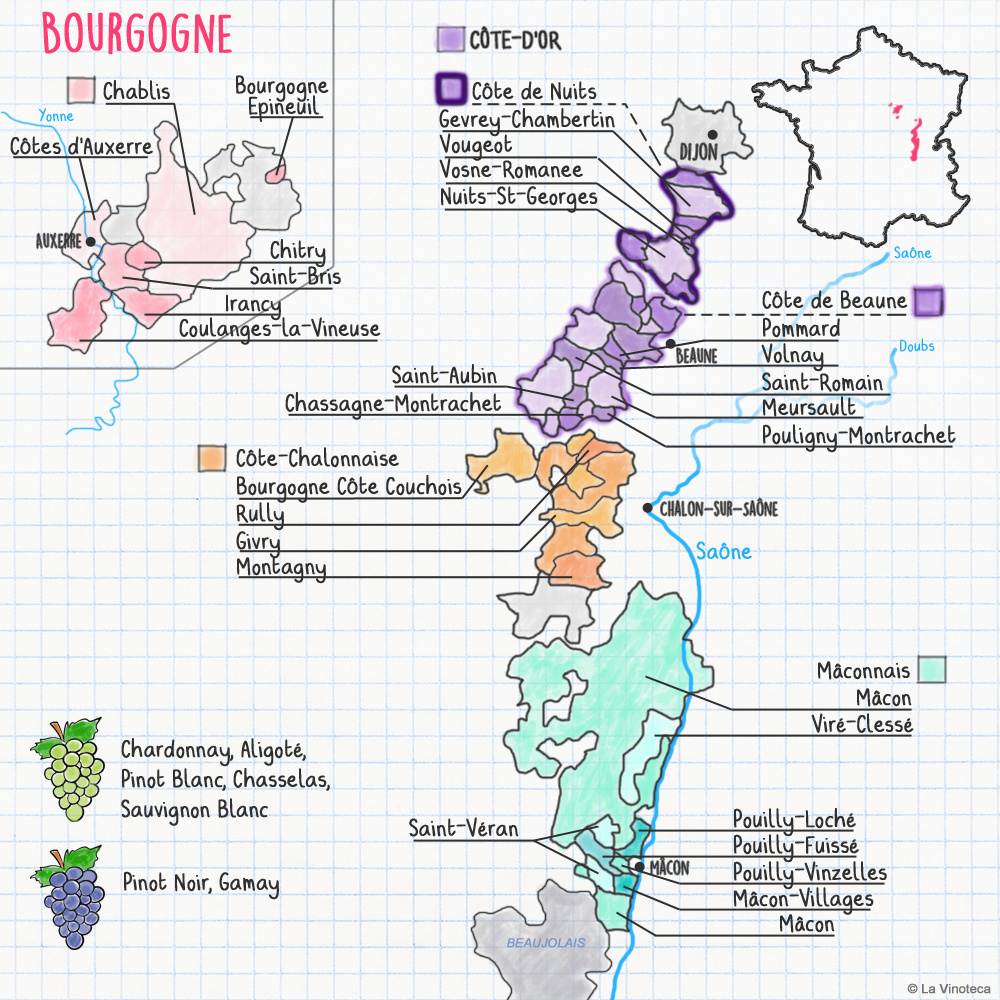 Frankrijk - Bourgogne wijnkaart - map