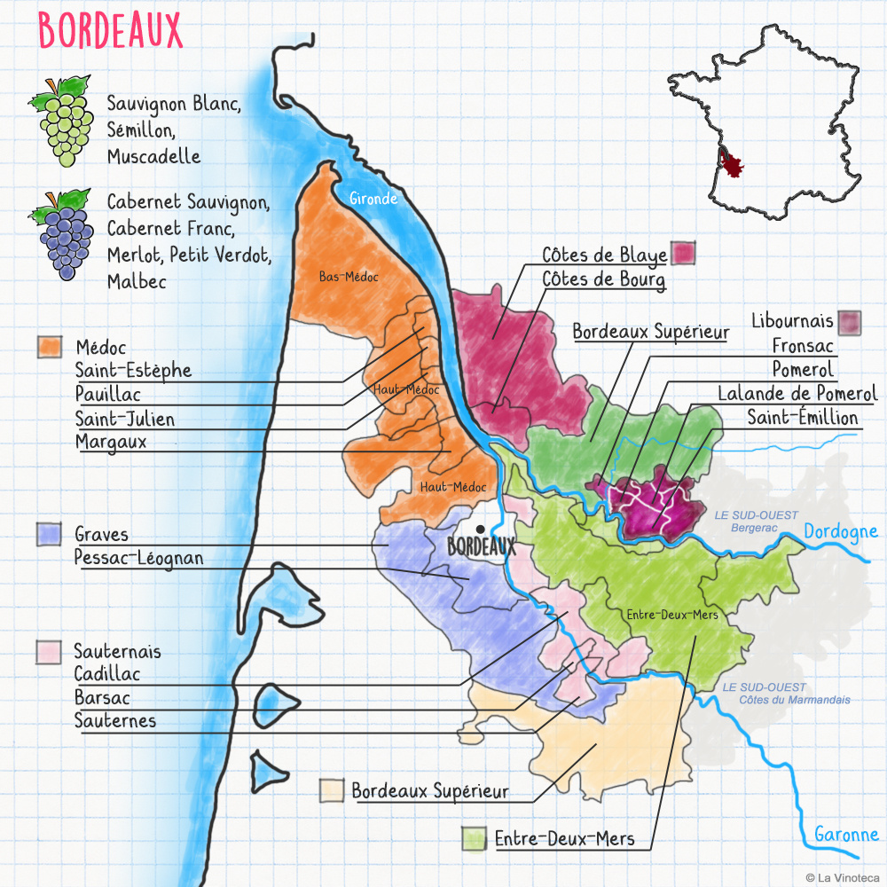 Frankrijk - Bordeaux wijnkaart - map