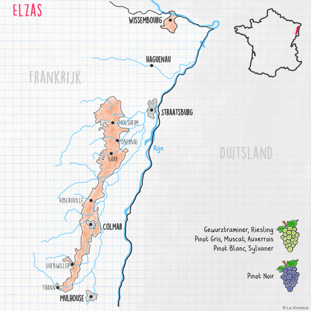 Frankrijk - Elzas wijnkaart - Alsace map