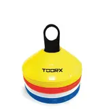 Toorx Fitness Agility Cones Set van 24 stuks - met rek - Geel/Rood/Wit/Blauw