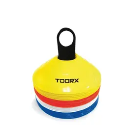 Toorx Fitness Agility Cones Set van 24 stuks - met rek - Geel/Rood/Wit/Blauw Toorx Fitness Agility Cones Set van 24 stuks - met rek - Geel/Rood/Wit/Blauw