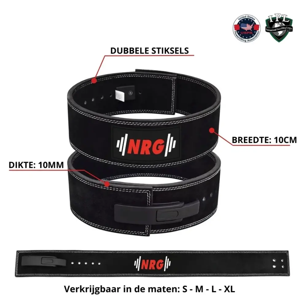 NRG fitness Powerlift Riem - 4" - met Lever Buckle NRG fitness Powerlift Riem - 4" - met Lever Buckle