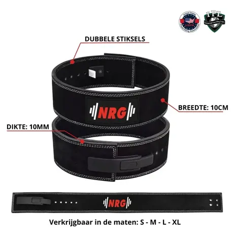 NRG fitness Powerlift Riem - 4" - met Lever Buckle NRG fitness Powerlift Riem - 4" - met Lever Buckle