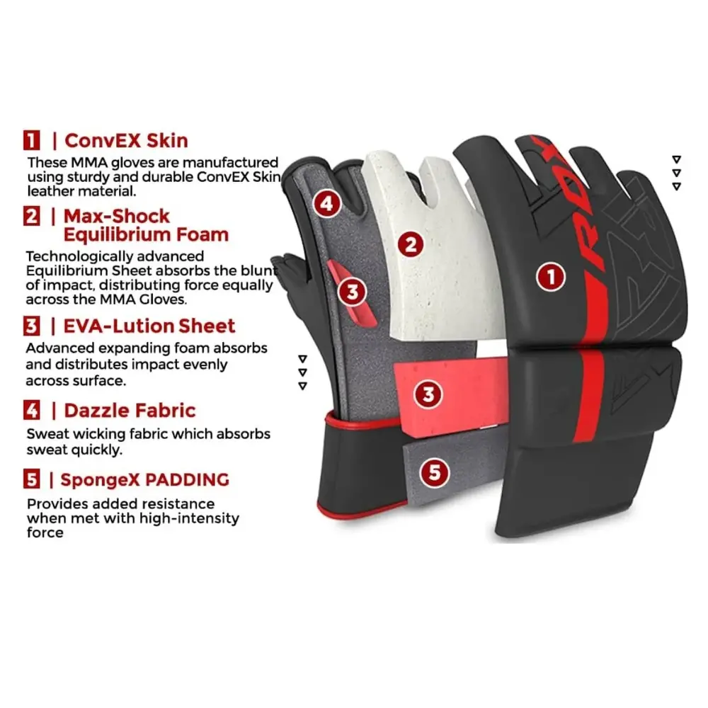 RDX Sports F6 Kara MMA Grappling Gloves Rood RDX Sports F6 Kara MMA Grappling Gloves Rood