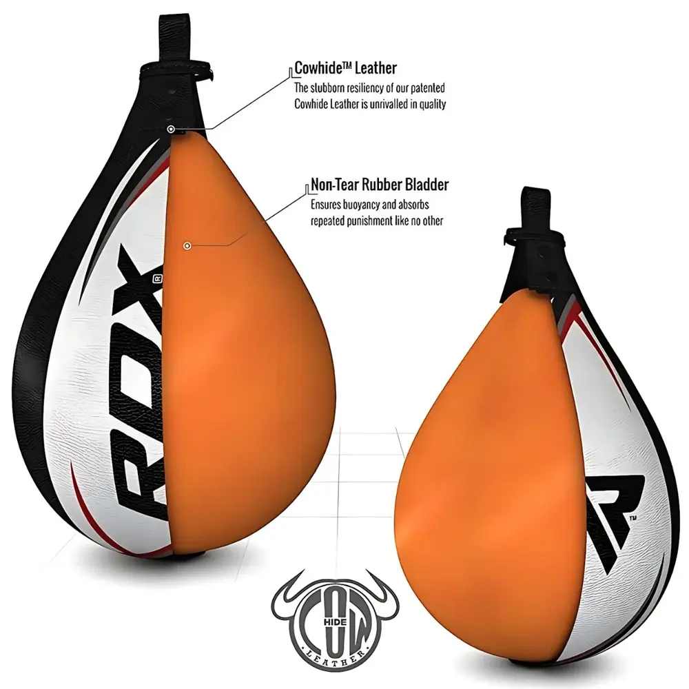 RDX Sports Bokstraining lederen Speedbal met swivel Zwart/wit RDX Sports Bokstraining lederen Speedbal met swivel Zwart/wit