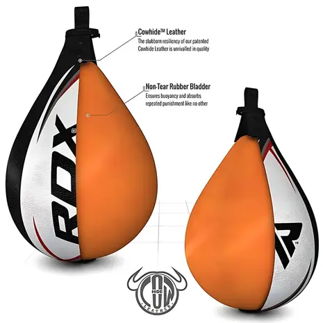 RDX Sports Bokstraining lederen Speedbal met swivel Zwart/wit RDX Sports Bokstraining lederen Speedbal met swivel Zwart/wit