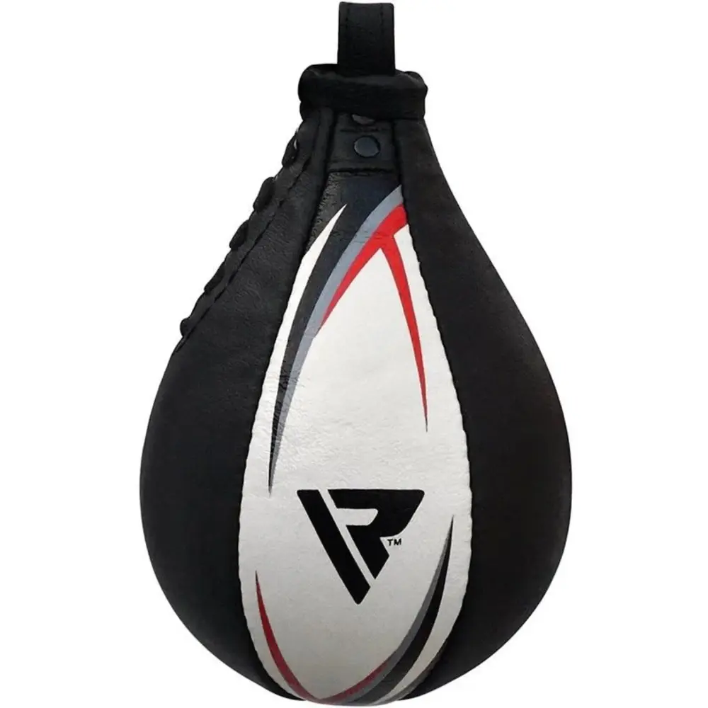 RDX Sports Bokstraining lederen Speedbal met swivel Zwart/wit RDX Sports Bokstraining lederen Speedbal met swivel Zwart/wit