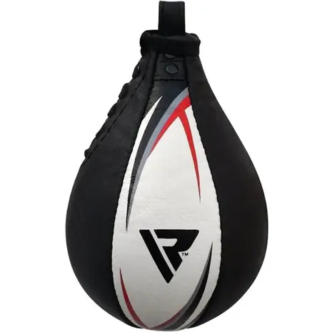 RDX Sports Bokstraining lederen Speedbal met swivel Zwart/wit RDX Sports Bokstraining lederen Speedbal met swivel Zwart/wit