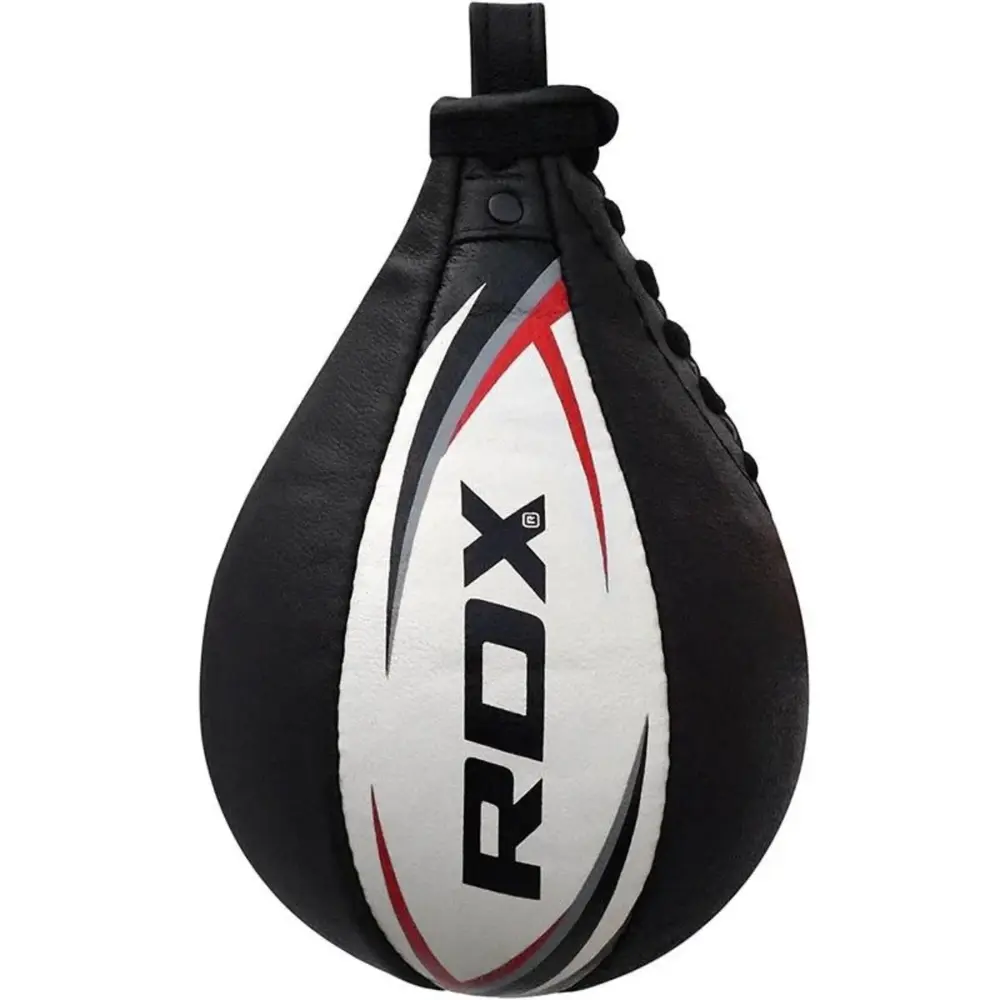 RDX Sports Bokstraining lederen Speedbal met swivel Zwart/wit RDX Sports Bokstraining lederen Speedbal met swivel Zwart/wit
