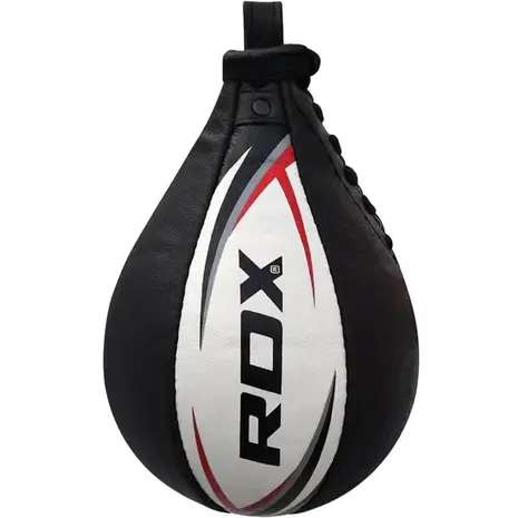 RDX Sports Bokstraining lederen Speedbal met swivel Zwart/wit RDX Sports Bokstraining lederen Speedbal met swivel Zwart/wit
