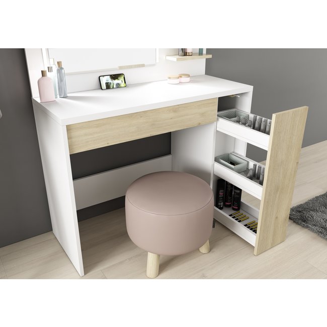 Trasman Kaptafel Vanity Glamour - Make-up tafel - Eiken/wit